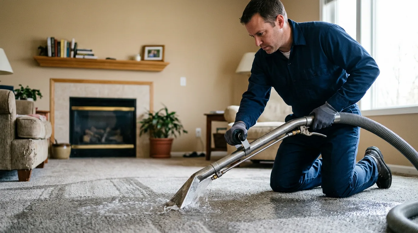 Water damage restoration technician working near Mondovi, WI